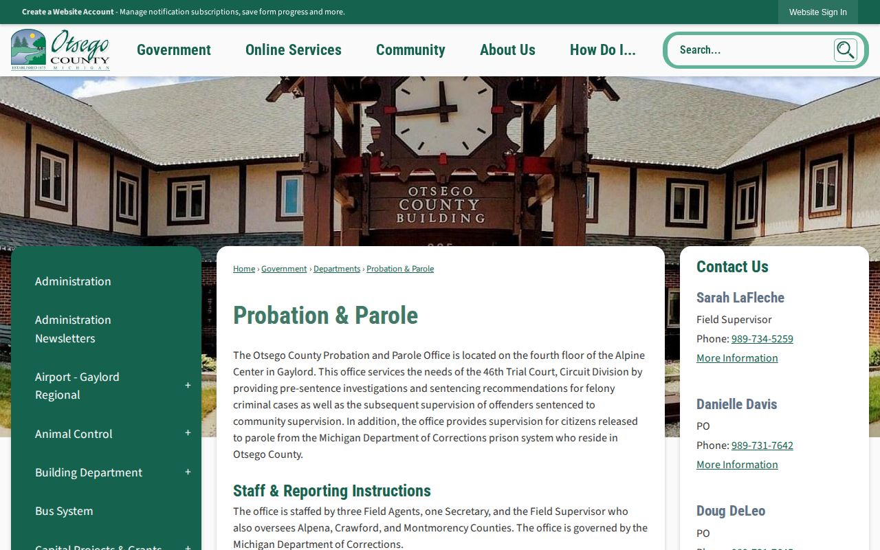 Otsego County post-release supervision office information