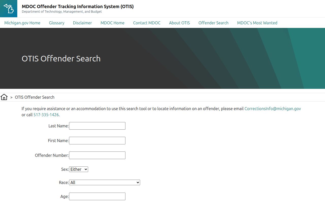 Otsego County released inmate search fields in MDOC OTIS